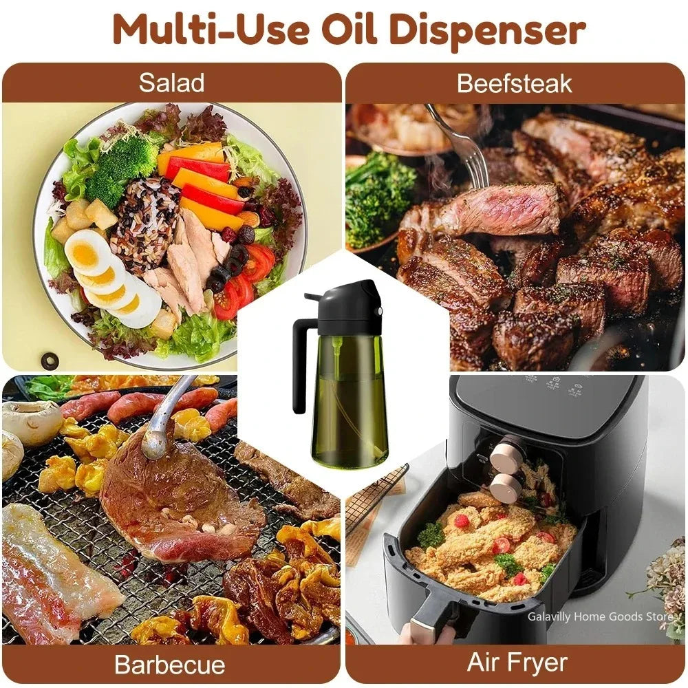 16oz/470ML Lichtundurchlässiger Dunkler Öl-Sprüher für Kochen – 2-in-1 Olivenölspender Flasche aus Dunkelgrünem Glas für die Küche