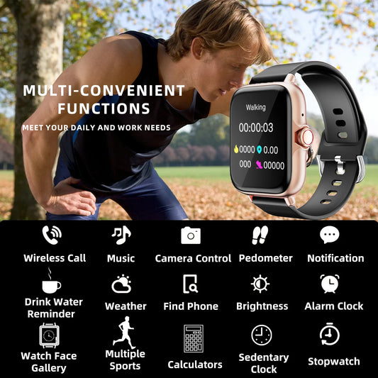 1,83" Wasserdichte Smartwatch mit Nachrichten, Anrufbeantwortung, Schlafüberwachung, Sport-Pedometer und Benachrichtigungen für iPhone & Android
