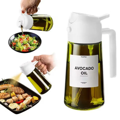 16oz/470ML Lichtundurchlässiger Dunkler Öl-Sprüher für Kochen – 2-in-1 Olivenölspender Flasche aus Dunkelgrünem Glas für die Küche