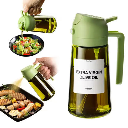 16oz/470ML Lichtundurchlässiger Dunkler Öl-Sprüher für Kochen – 2-in-1 Olivenölspender Flasche aus Dunkelgrünem Glas für die Küche