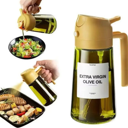 16oz/470ML Lichtundurchlässiger Dunkler Öl-Sprüher für Kochen – 2-in-1 Olivenölspender Flasche aus Dunkelgrünem Glas für die Küche