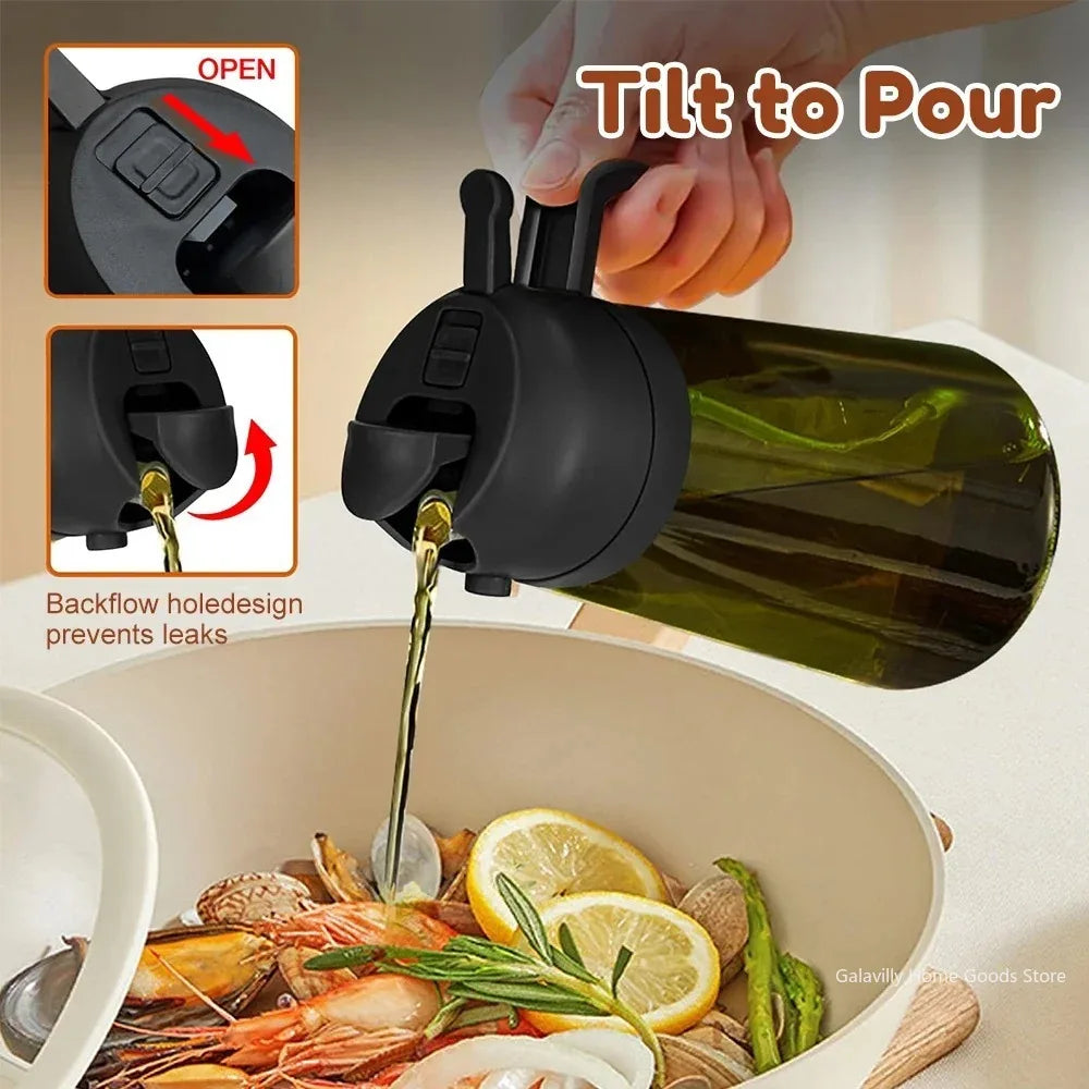 16oz/470ML Lichtundurchlässiger Dunkler Öl-Sprüher für Kochen – 2-in-1 Olivenölspender Flasche aus Dunkelgrünem Glas für die Küche