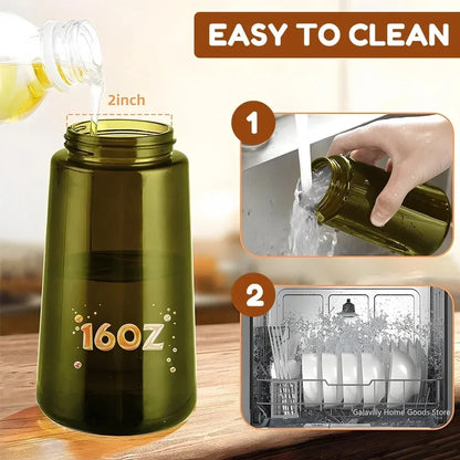 16oz/470ML Lichtundurchlässiger Dunkler Öl-Sprüher für Kochen – 2-in-1 Olivenölspender Flasche aus Dunkelgrünem Glas für die Küche