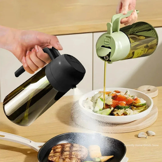 16oz/470ML Lichtundurchlässiger Dunkler Öl-Sprüher für Kochen – 2-in-1 Olivenölspender Flasche aus Dunkelgrünem Glas für die Küche